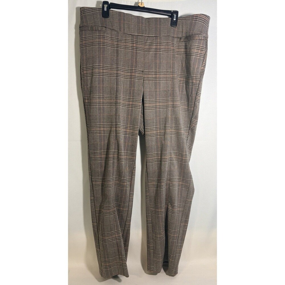 Lane Bryant Pull On Ponte Pant Women's Plus 22 Brown Glen Plaid Stretch Straight